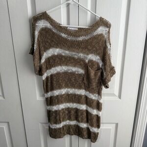Beckyanne Brown White Crochet Short Sleeve Top Women's Size Medium Beach Boho